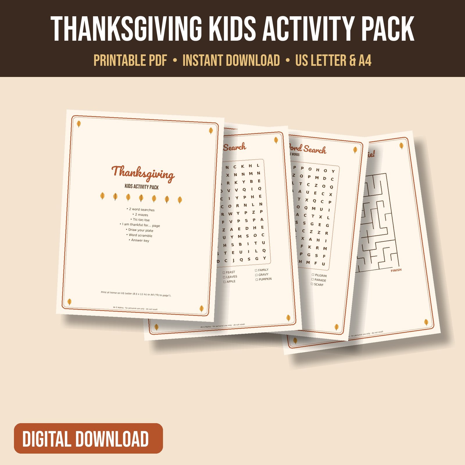 Thanksgiving Kids Activity Pack